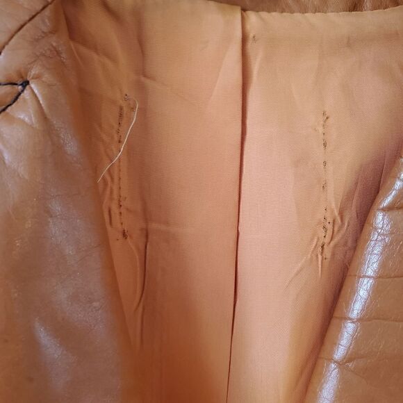 Vintage Women's Brown Leather Knee Length Coat Trench Cowgirl Western Rodeo - Picture 7 of 11